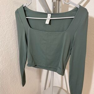 Square Neck Long Sleeve Crop Top - Sage Green